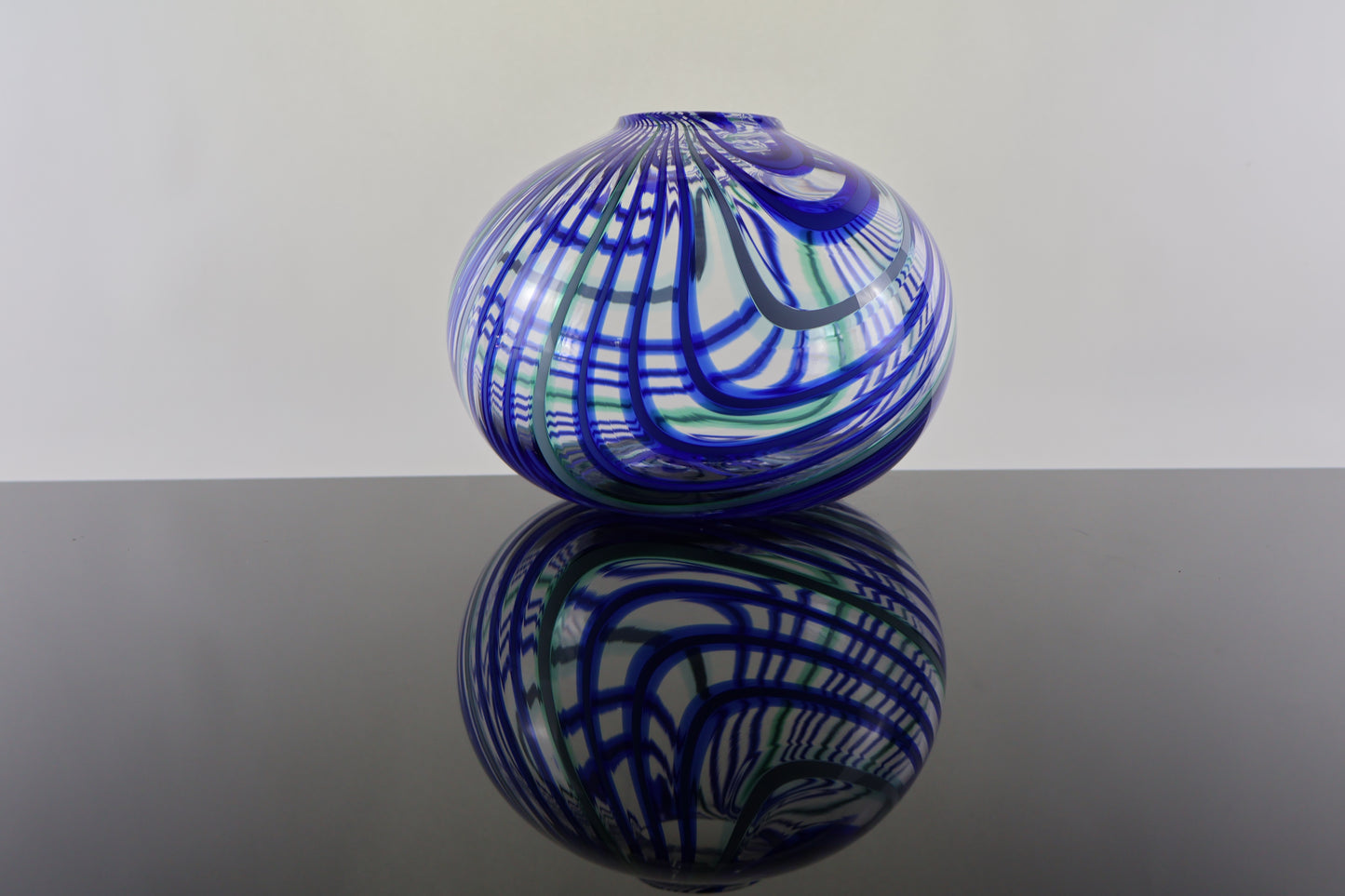 Handblown Blue, Teal and Green Round Plunger Pick Up Vase