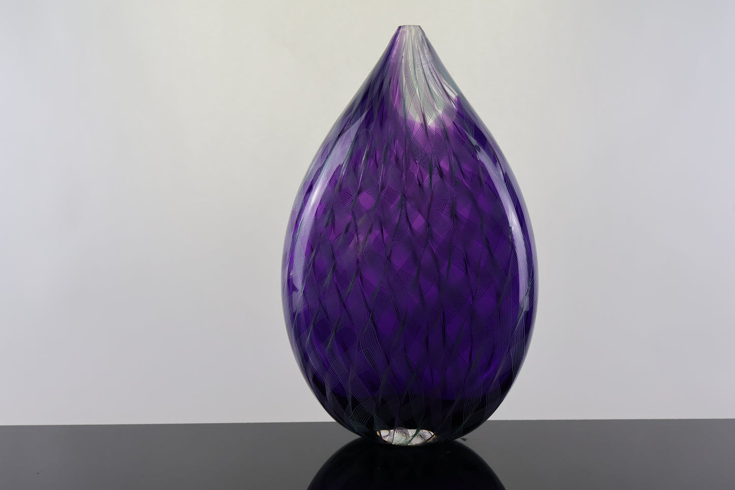 Handblown Violet Ribbon Cane Tear Drop Vase