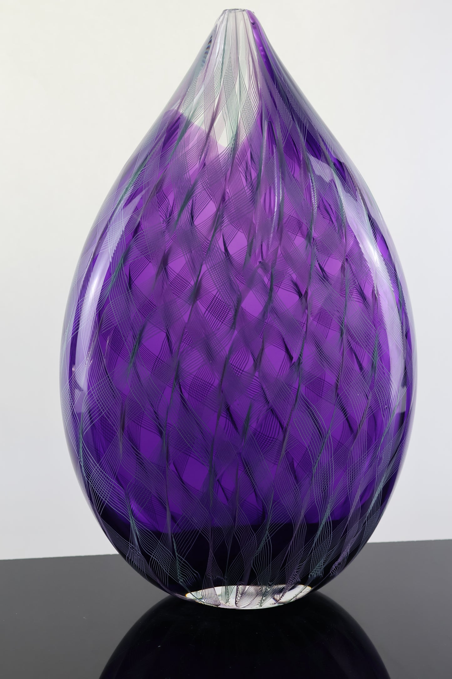 Handblown Violet Ribbon Cane Tear Drop Vase