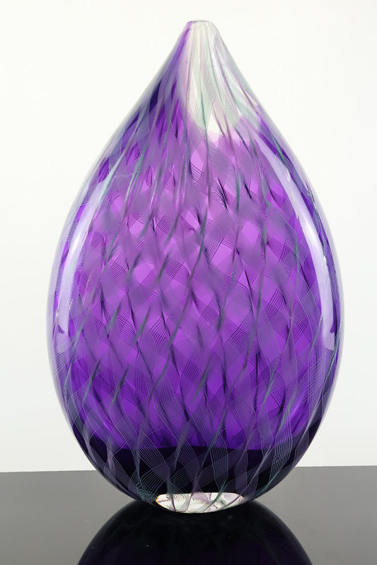 Handblown Violet Ribbon Cane Tear Drop Vase
