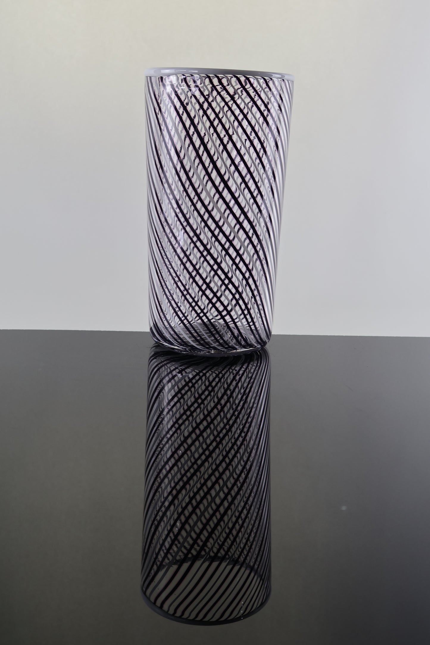 White, Black and Pink Twisted Cane Cylinder Vase
