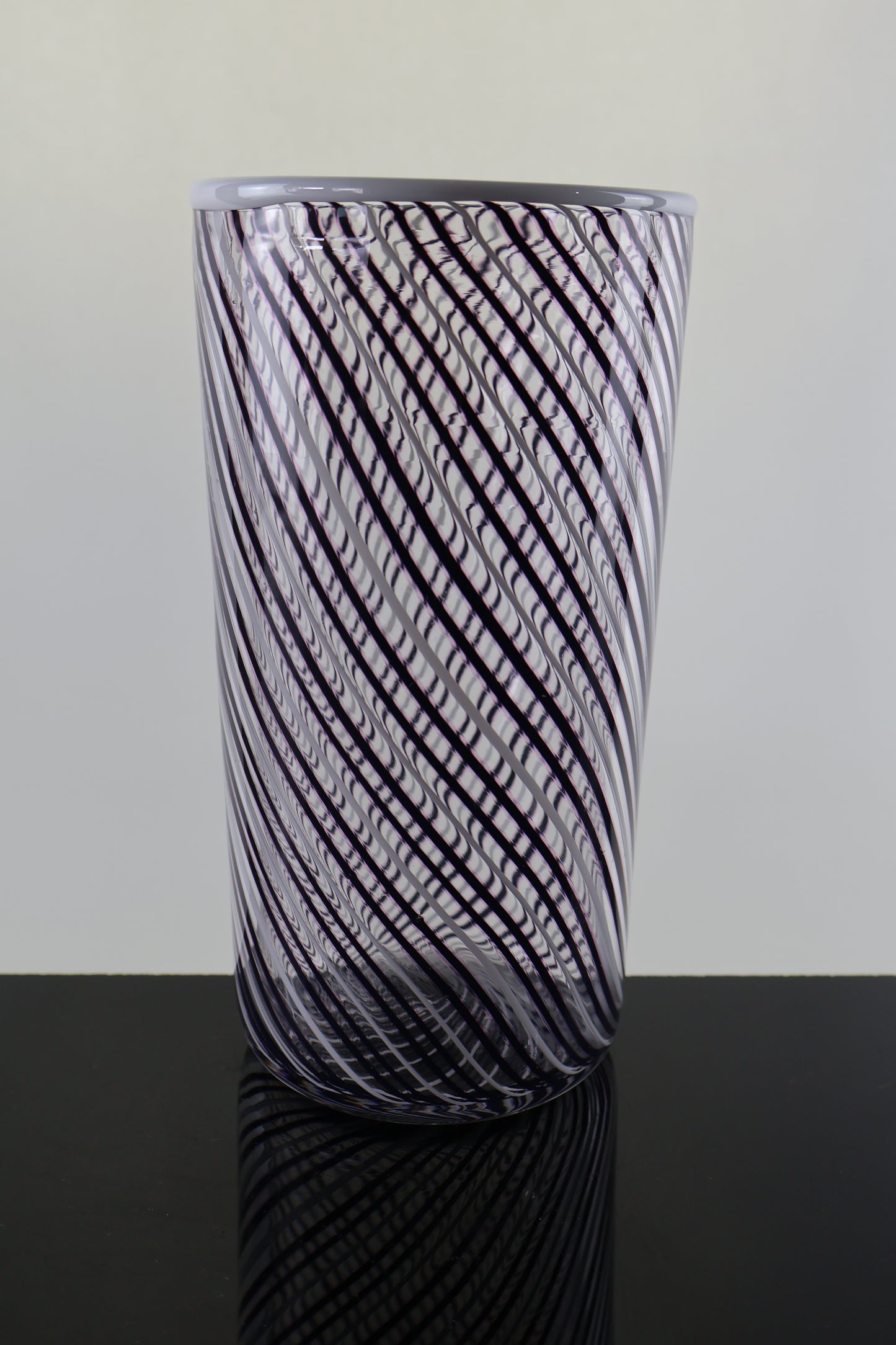 White, Black and Pink Twisted Cane Cylinder Vase