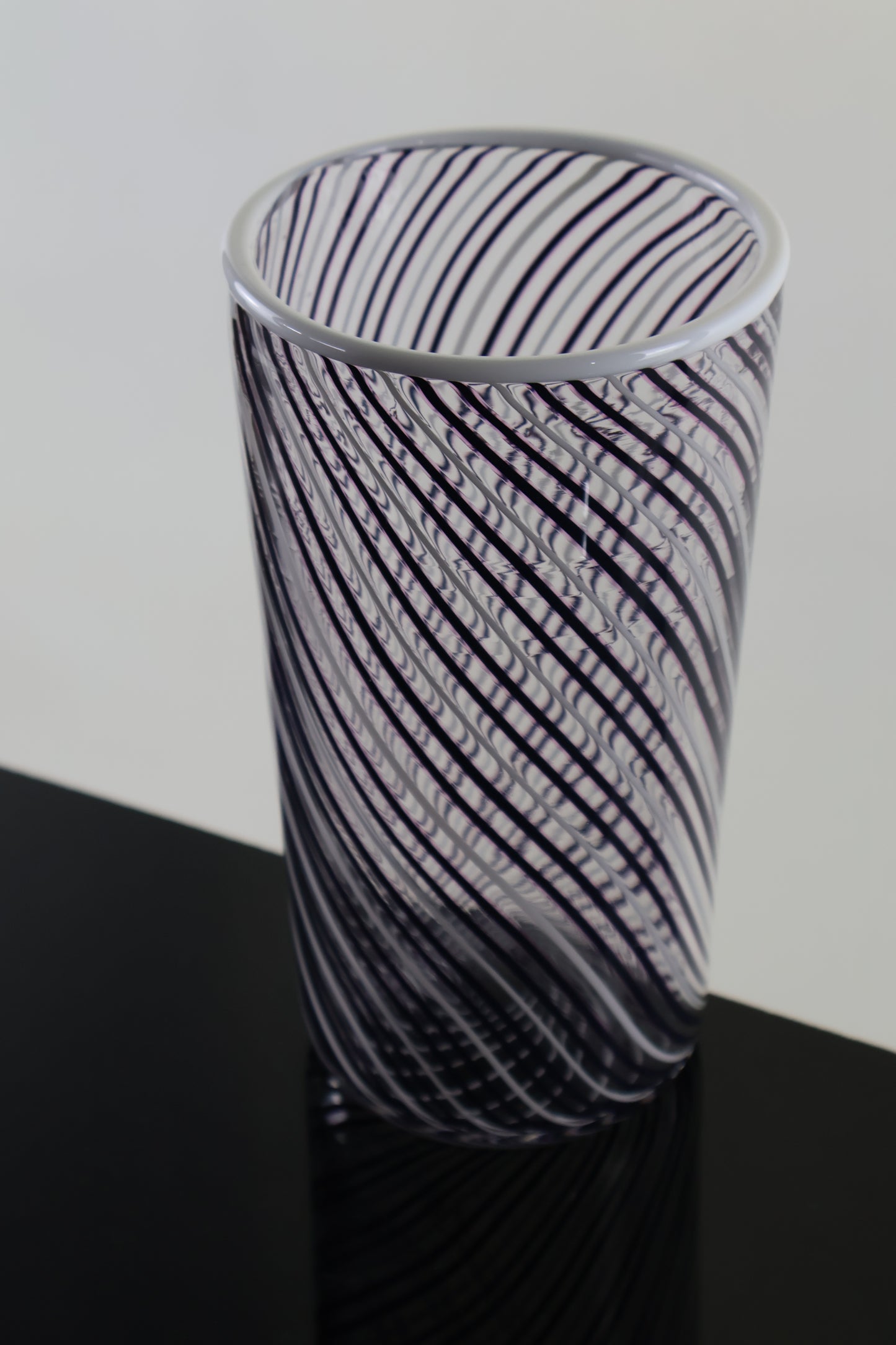 White, Black and Pink Twisted Cane Cylinder Vase