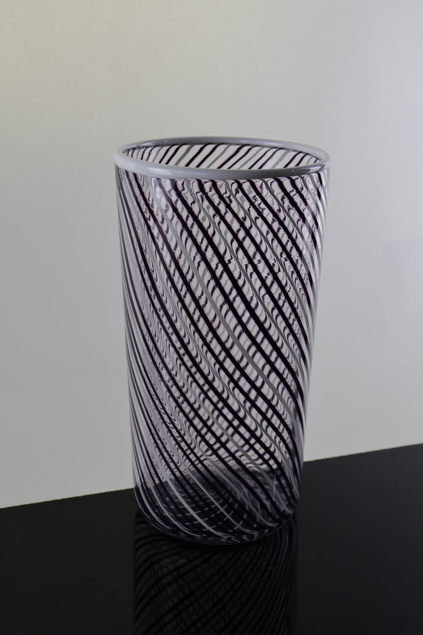 White, Black and Pink Twisted Cane Cylinder Vase