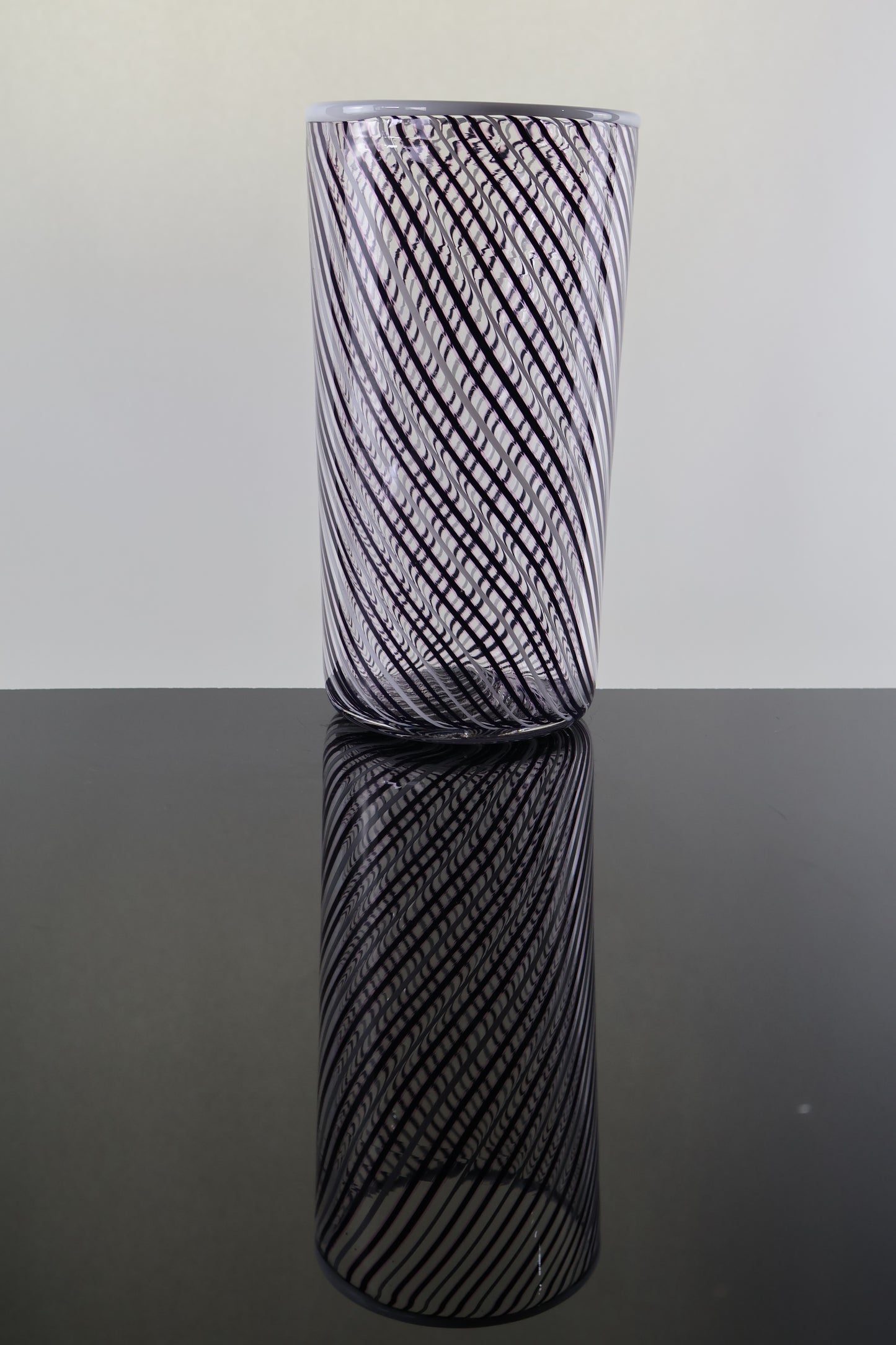 White, Black and Pink Twisted Cane Cylinder Vase