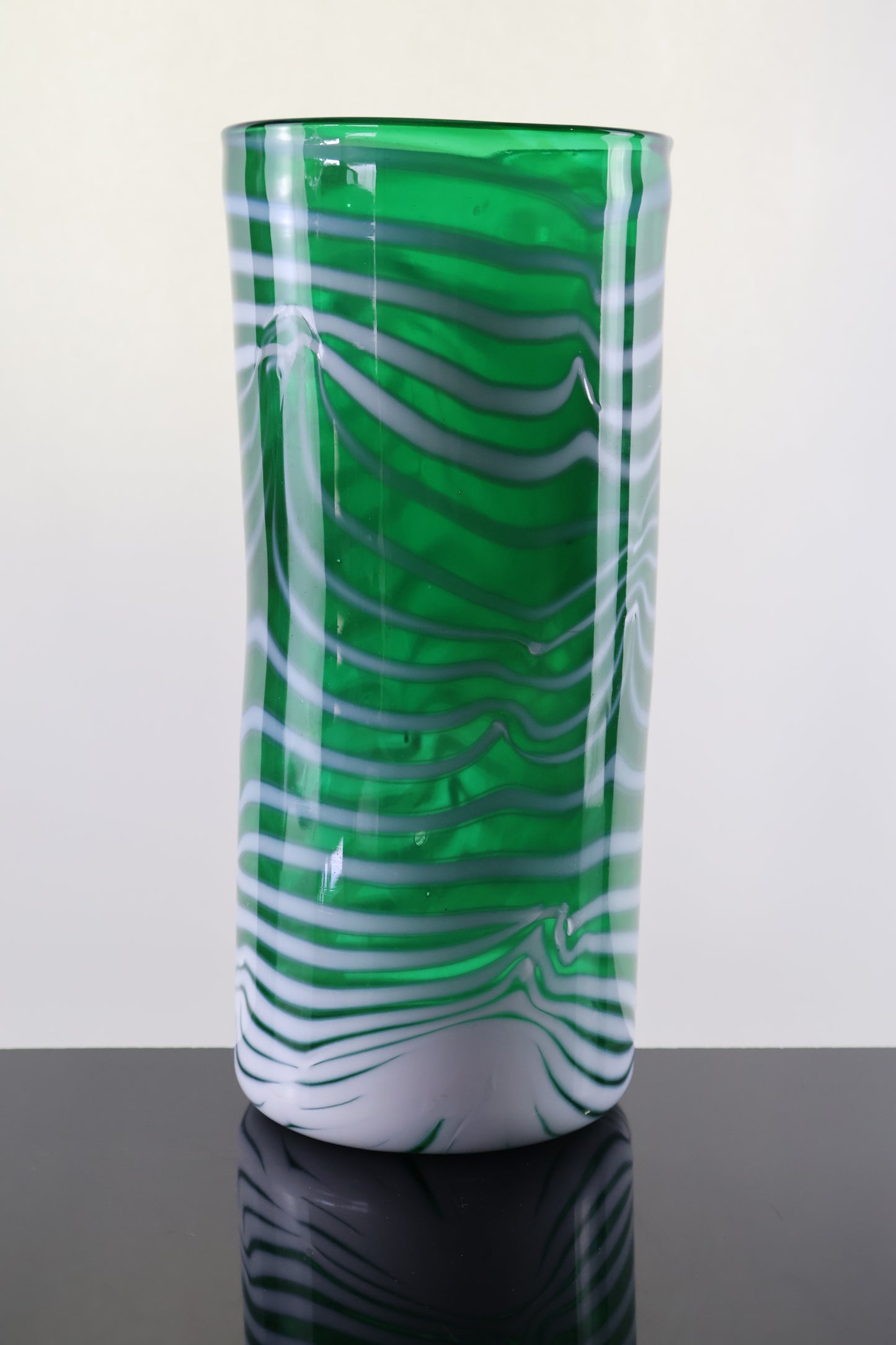 Green Cylindrical Vase with White Body Wrap