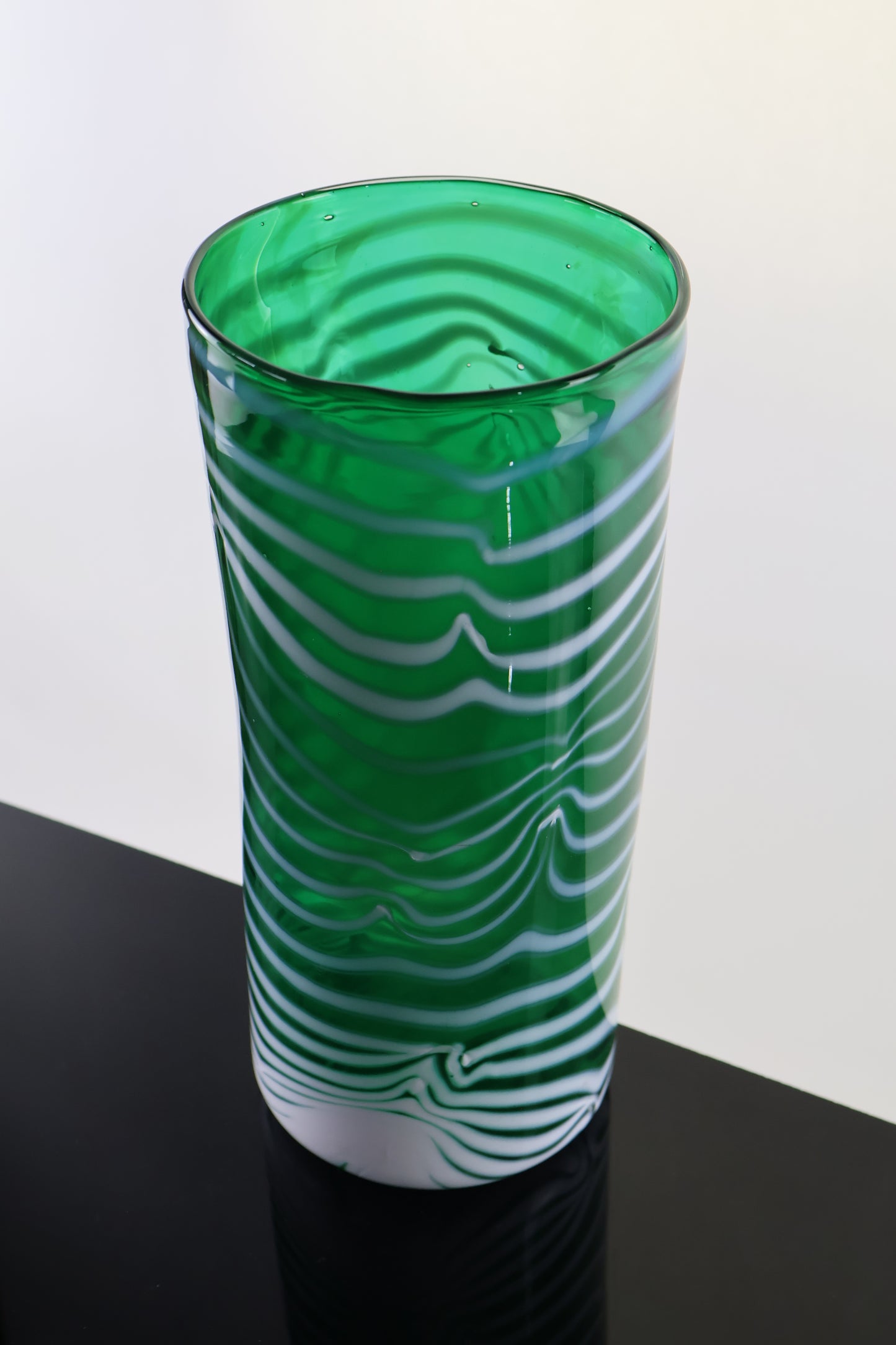 Green Cylindrical Vase with White Body Wrap