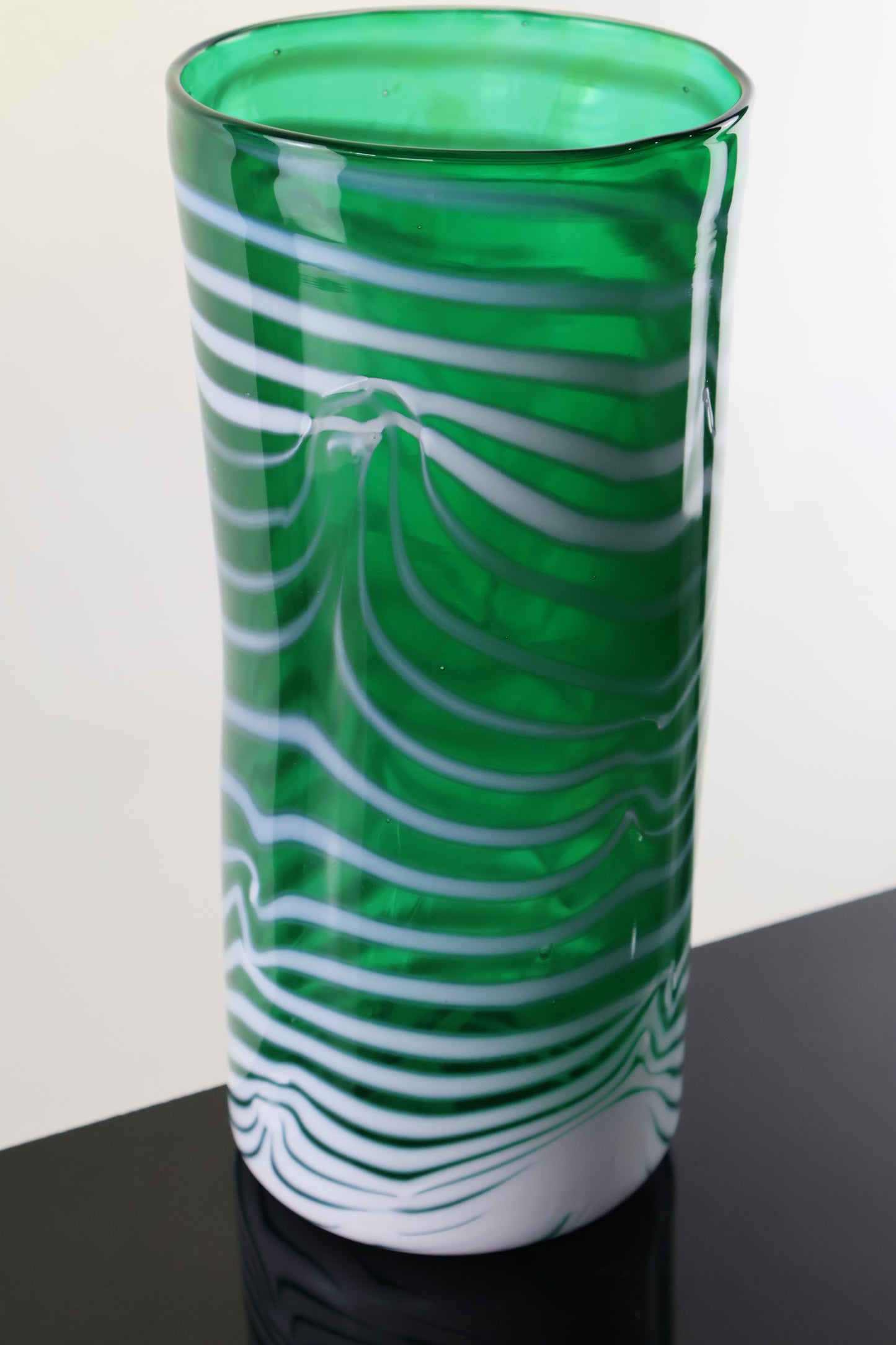 Green Cylindrical Vase with White Body Wrap