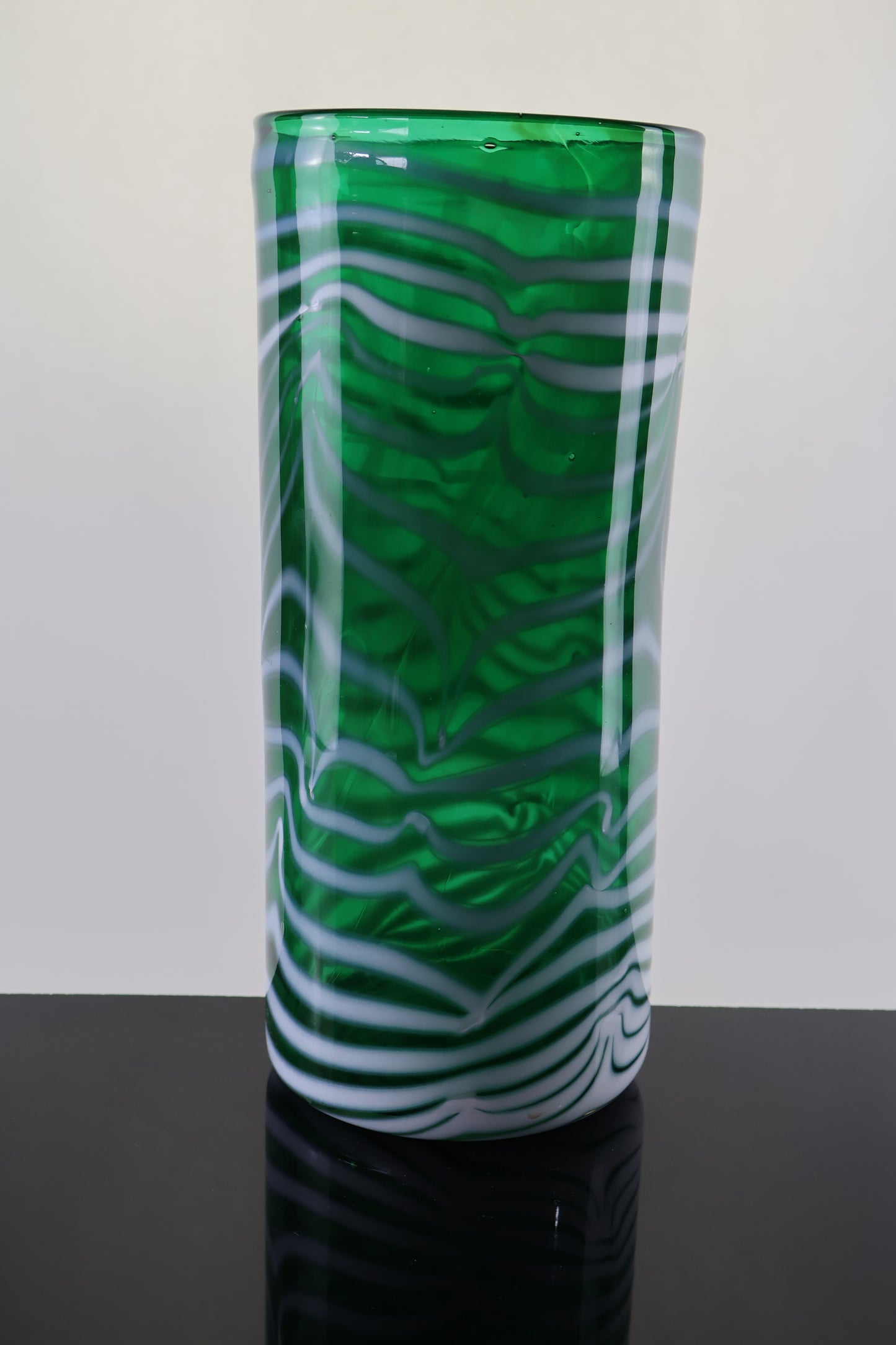 Green Cylindrical Vase with White Body Wrap