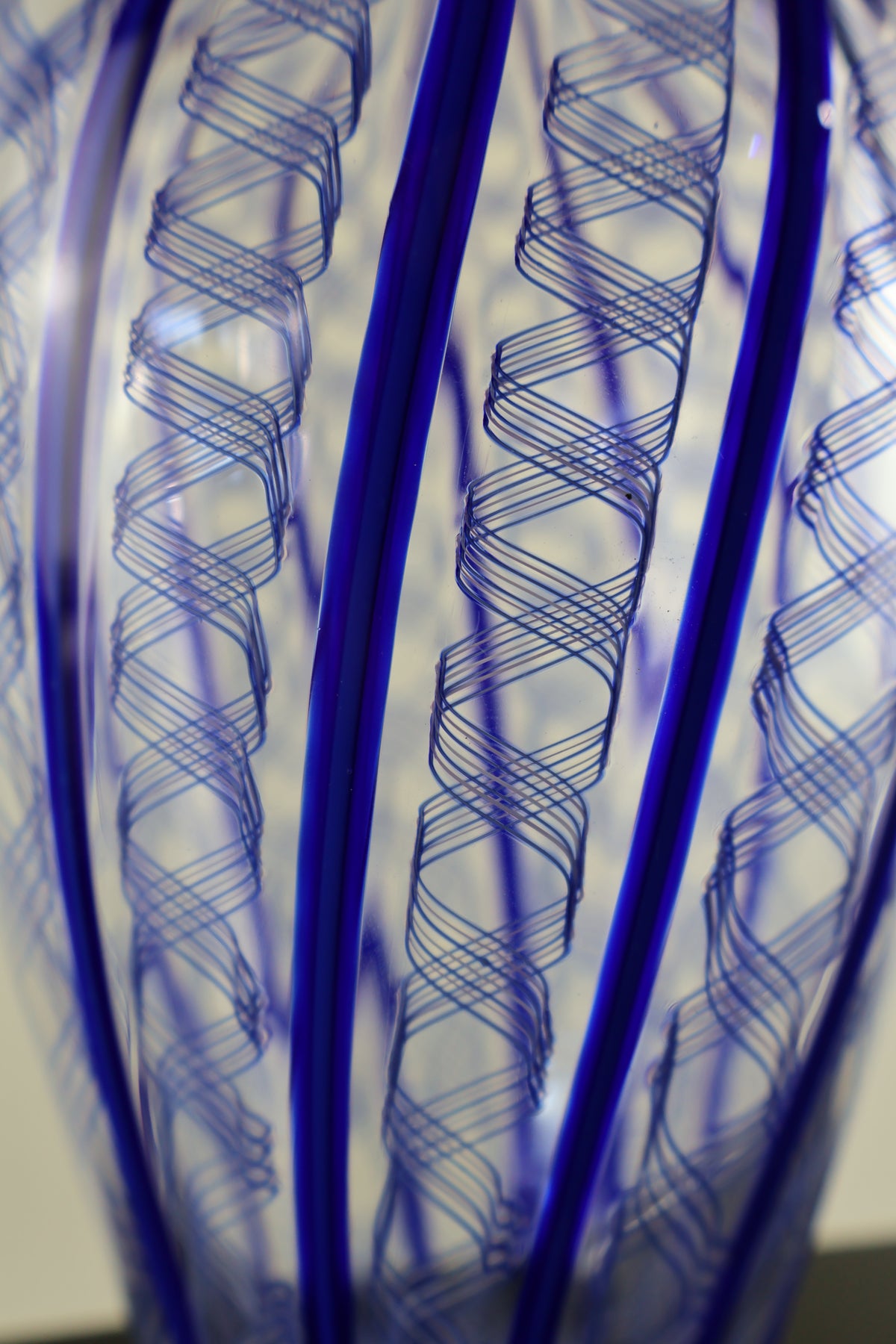 Handblown Blue and Ribbon Cane Amphora Vase