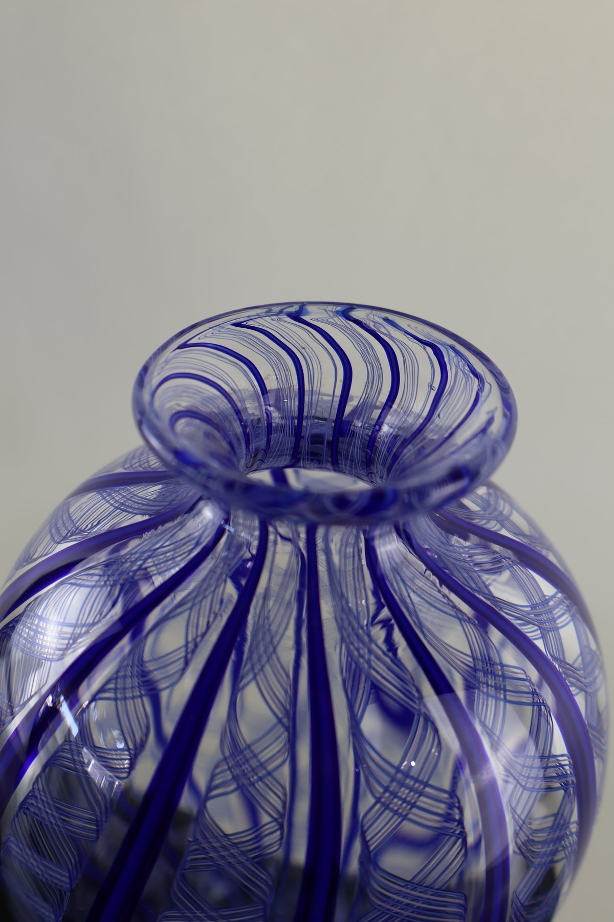 Handblown Blue and Ribbon Cane Amphora Vase