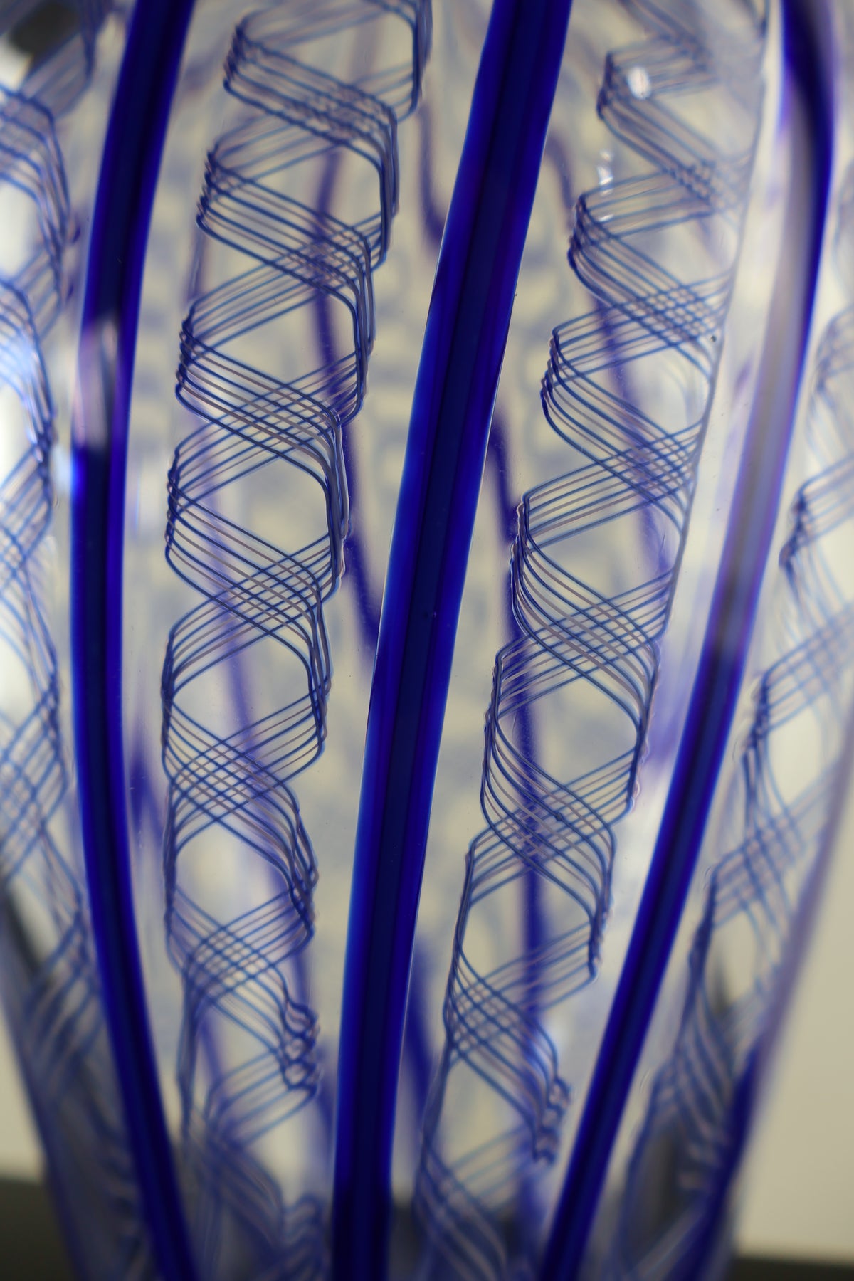 Handblown Blue and Ribbon Cane Amphora Vase
