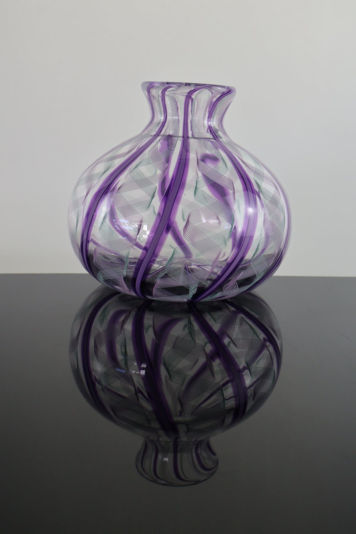 Small RIbbon and Pink Cane Bud Vase