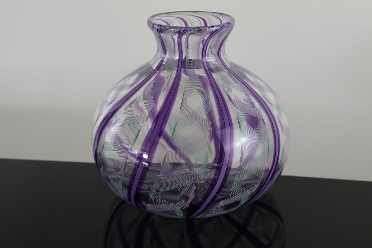 Small RIbbon and Pink Cane Bud Vase