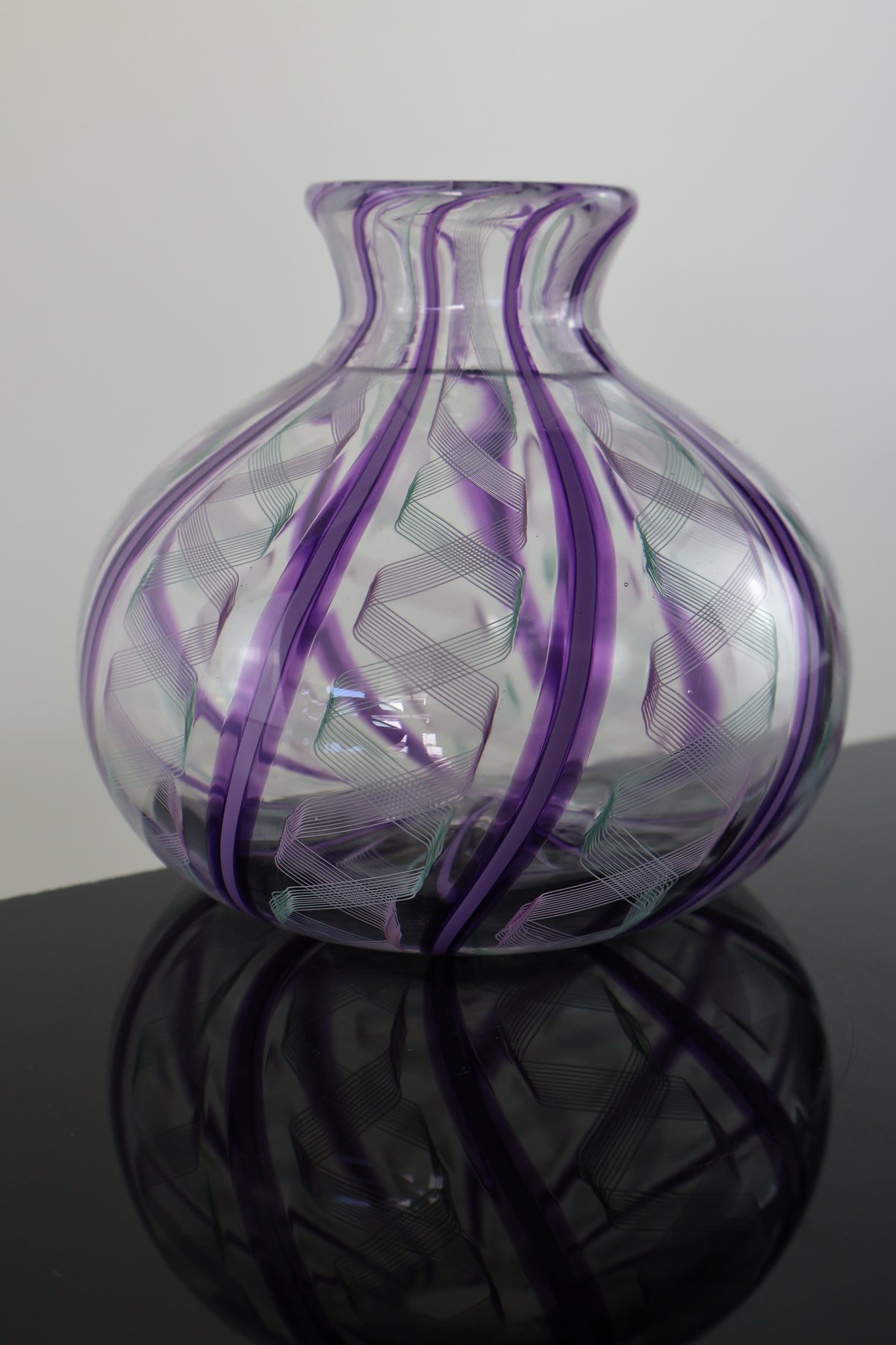 Small RIbbon and Pink Cane Bud Vase