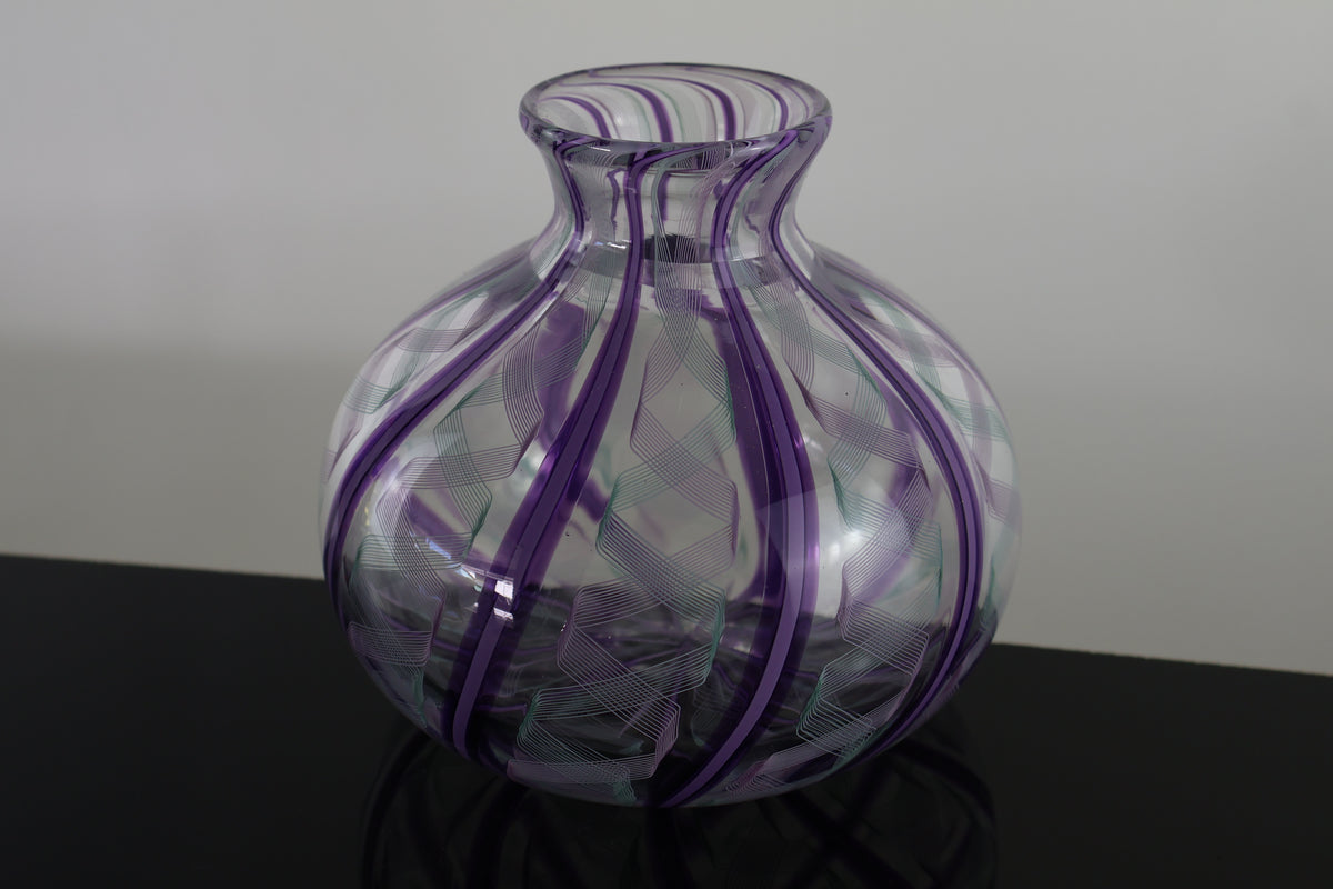 Small RIbbon and Pink Cane Bud Vase