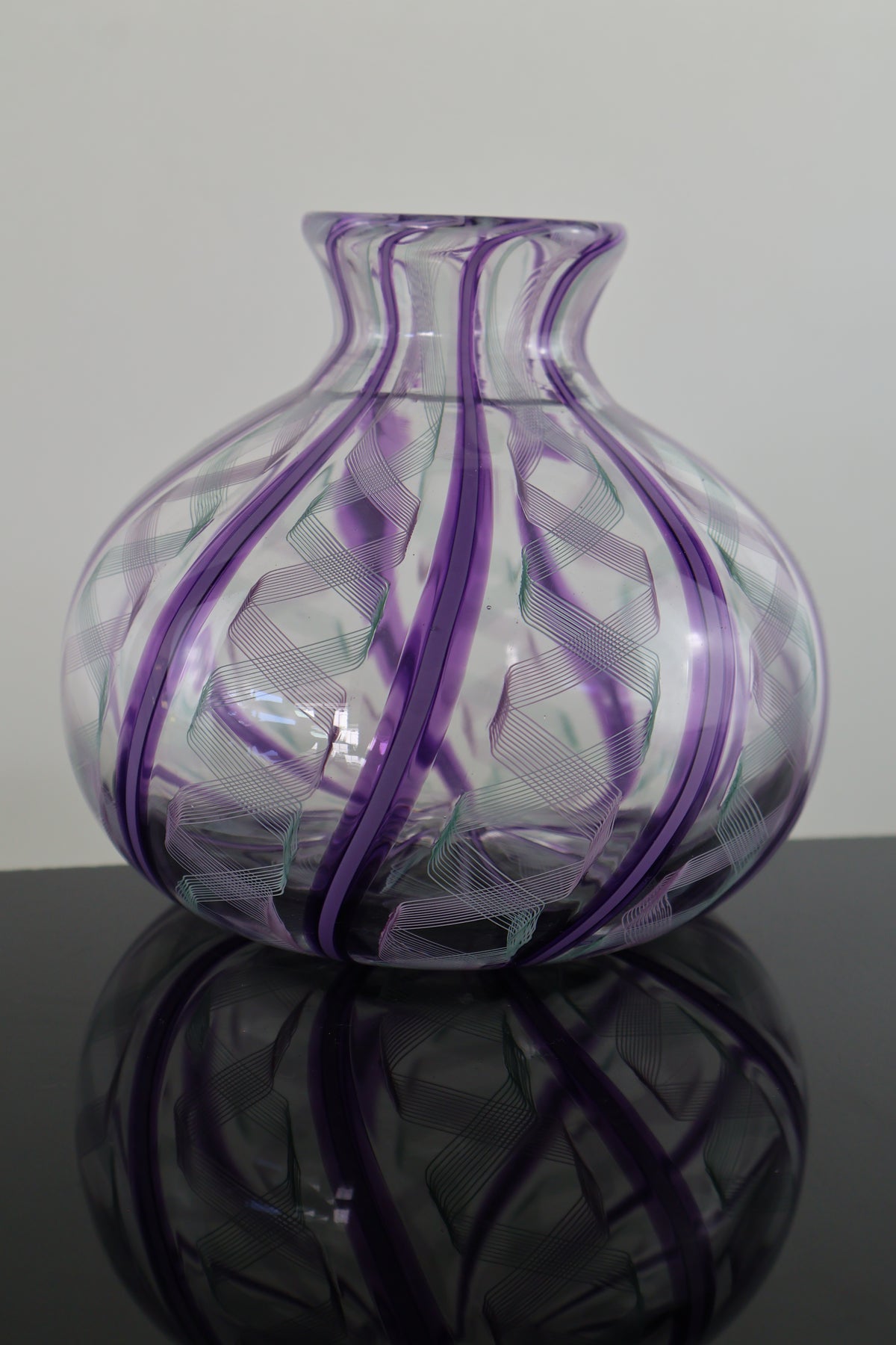 Small RIbbon and Pink Cane Bud Vase