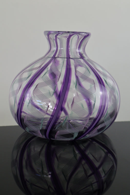 Small RIbbon and Pink Cane Bud Vase