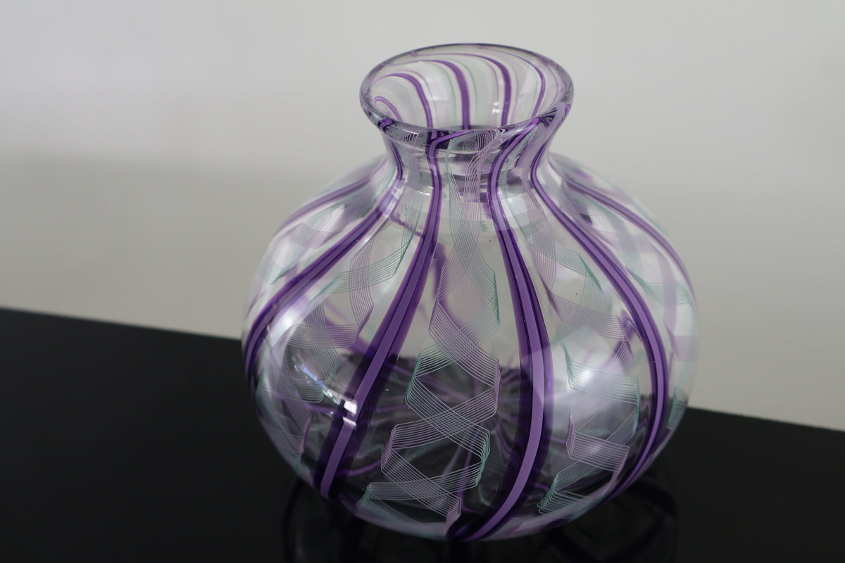 Small RIbbon and Pink Cane Bud Vase
