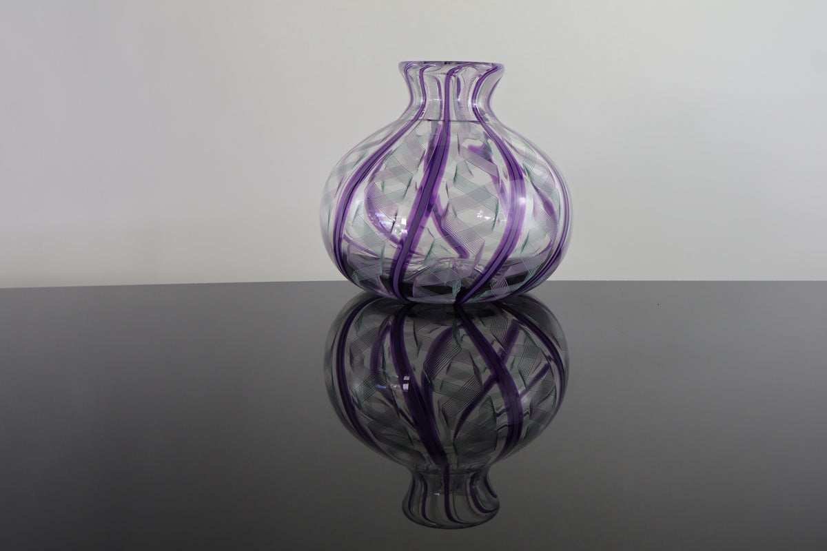 Small RIbbon and Pink Cane Bud Vase