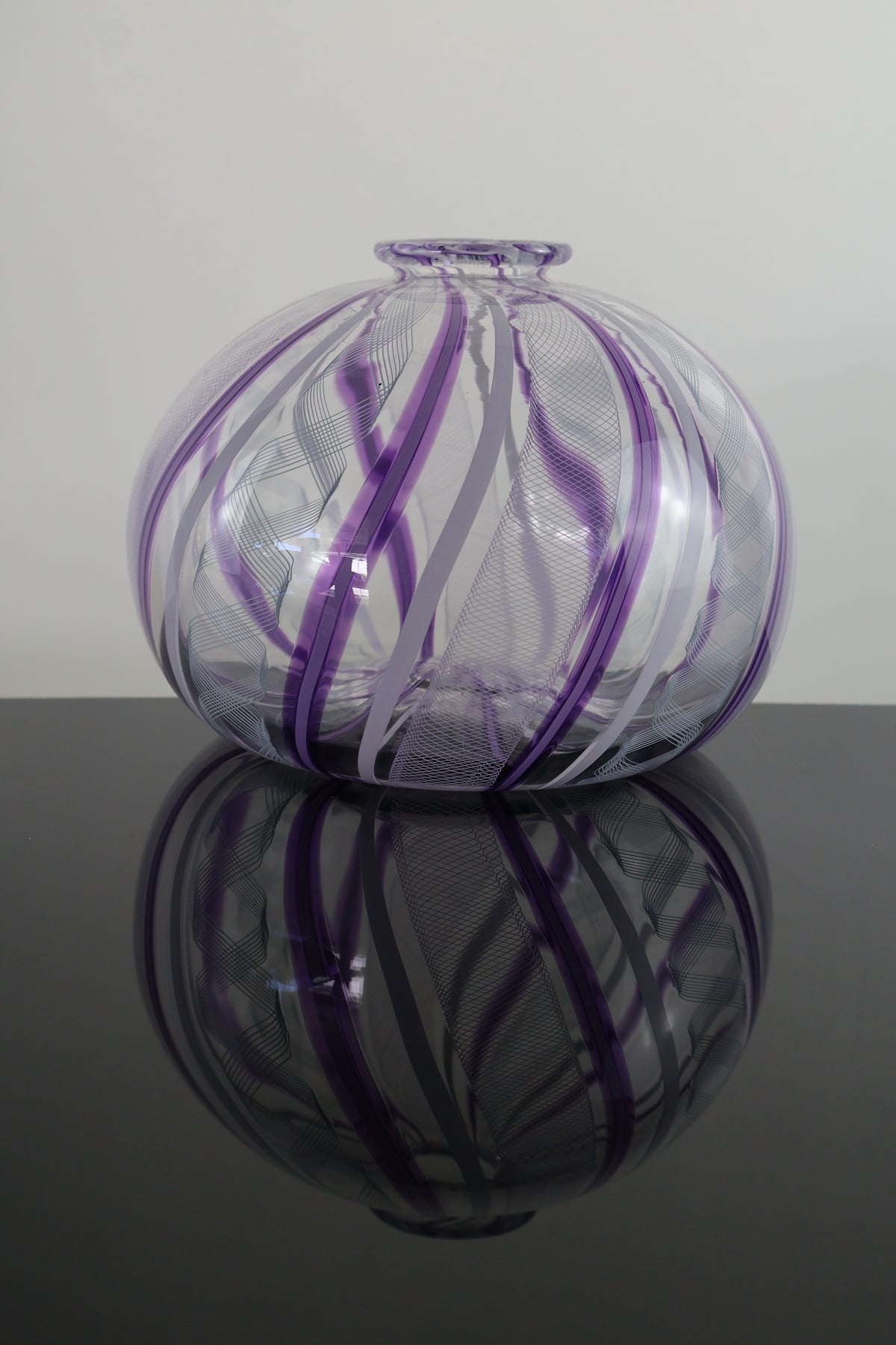Zanfirico, Pink and White Cane Round Bud Vase