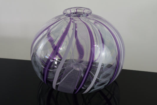 Zanfirico, Pink and White Cane Round Bud Vase