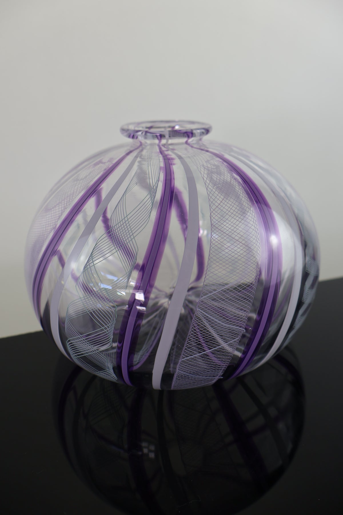 Zanfirico, Pink and White Cane Round Bud Vase