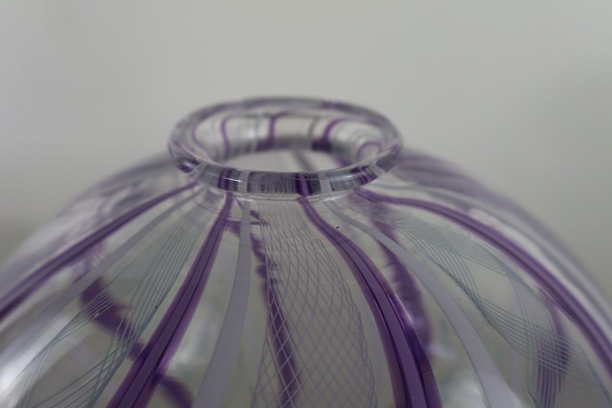 Zanfirico, Pink and White Cane Round Bud Vase
