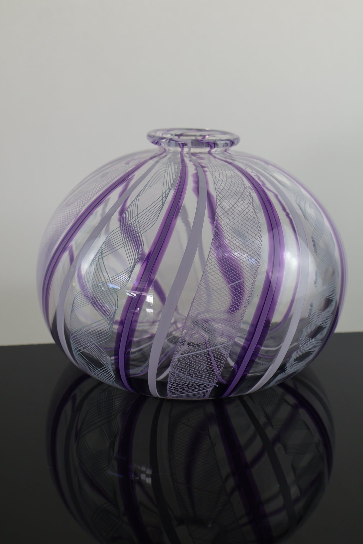 Zanfirico, Pink and White Cane Round Bud Vase