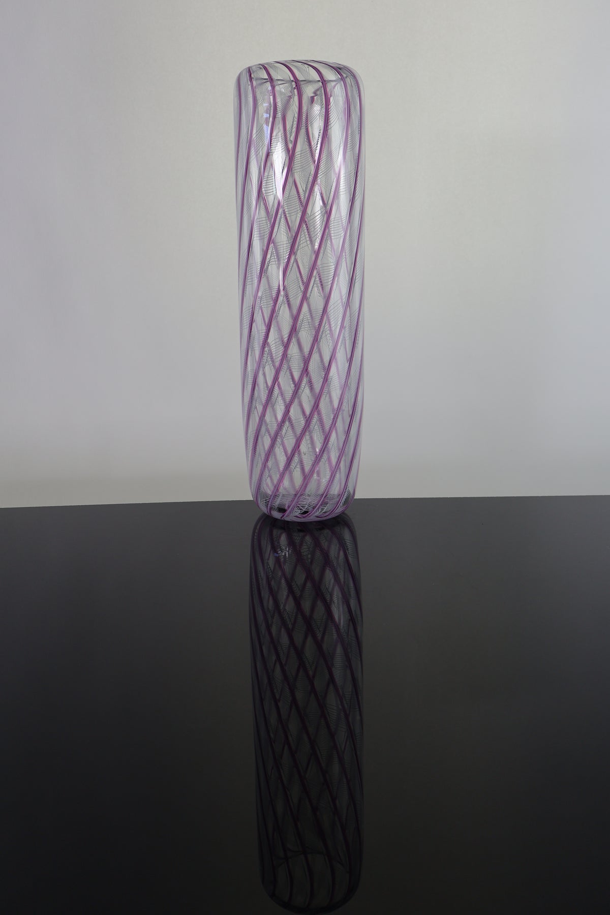 Tall Cylinder Ribbon and Pink Cane Vase