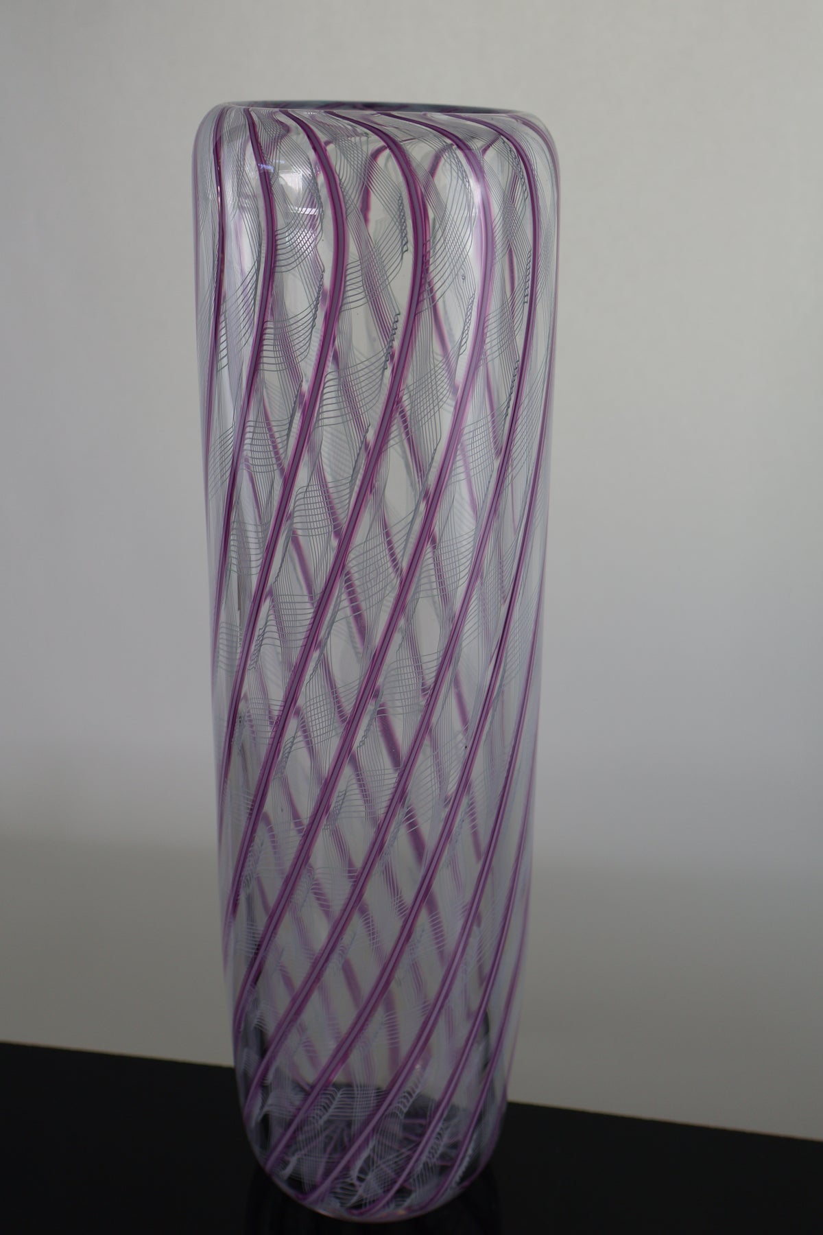 Tall Cylinder Ribbon and Pink Cane Vase
