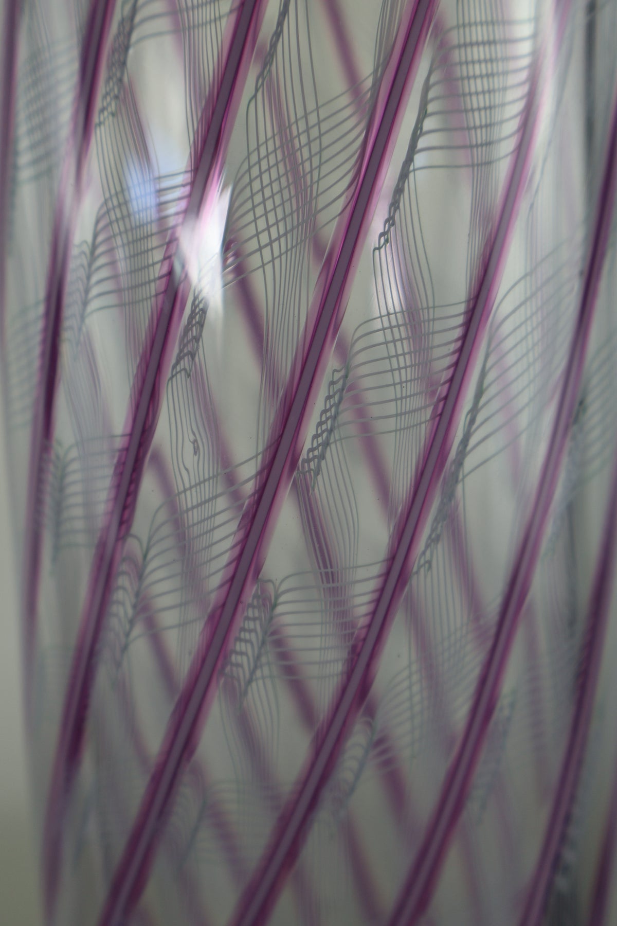 Tall Cylinder Ribbon and Pink Cane Vase