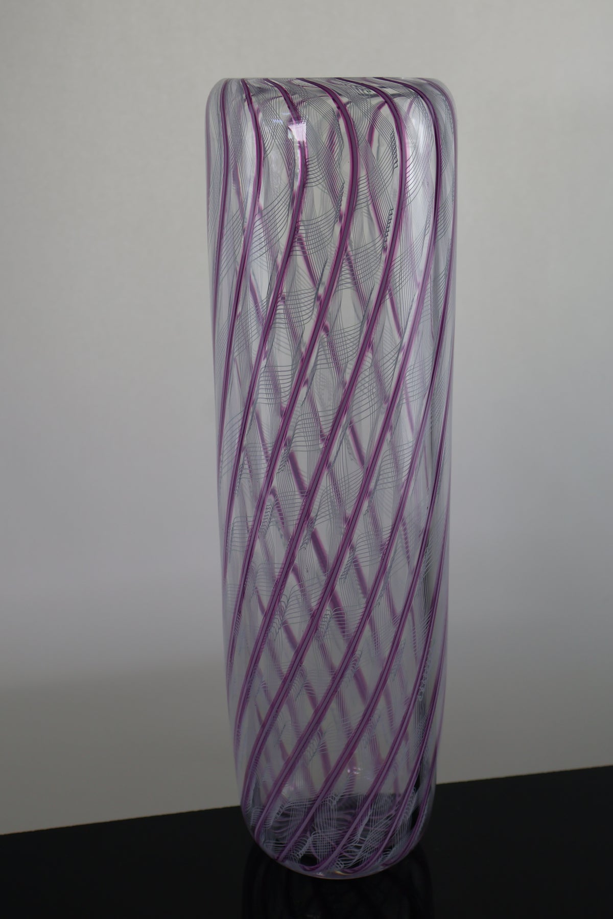 Tall Cylinder Ribbon and Pink Cane Vase