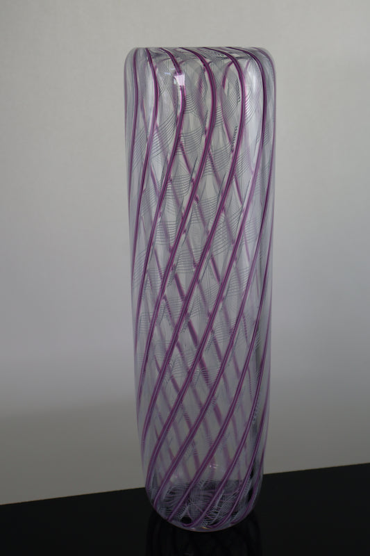 Tall Cylinder Ribbon and Pink Cane Vase