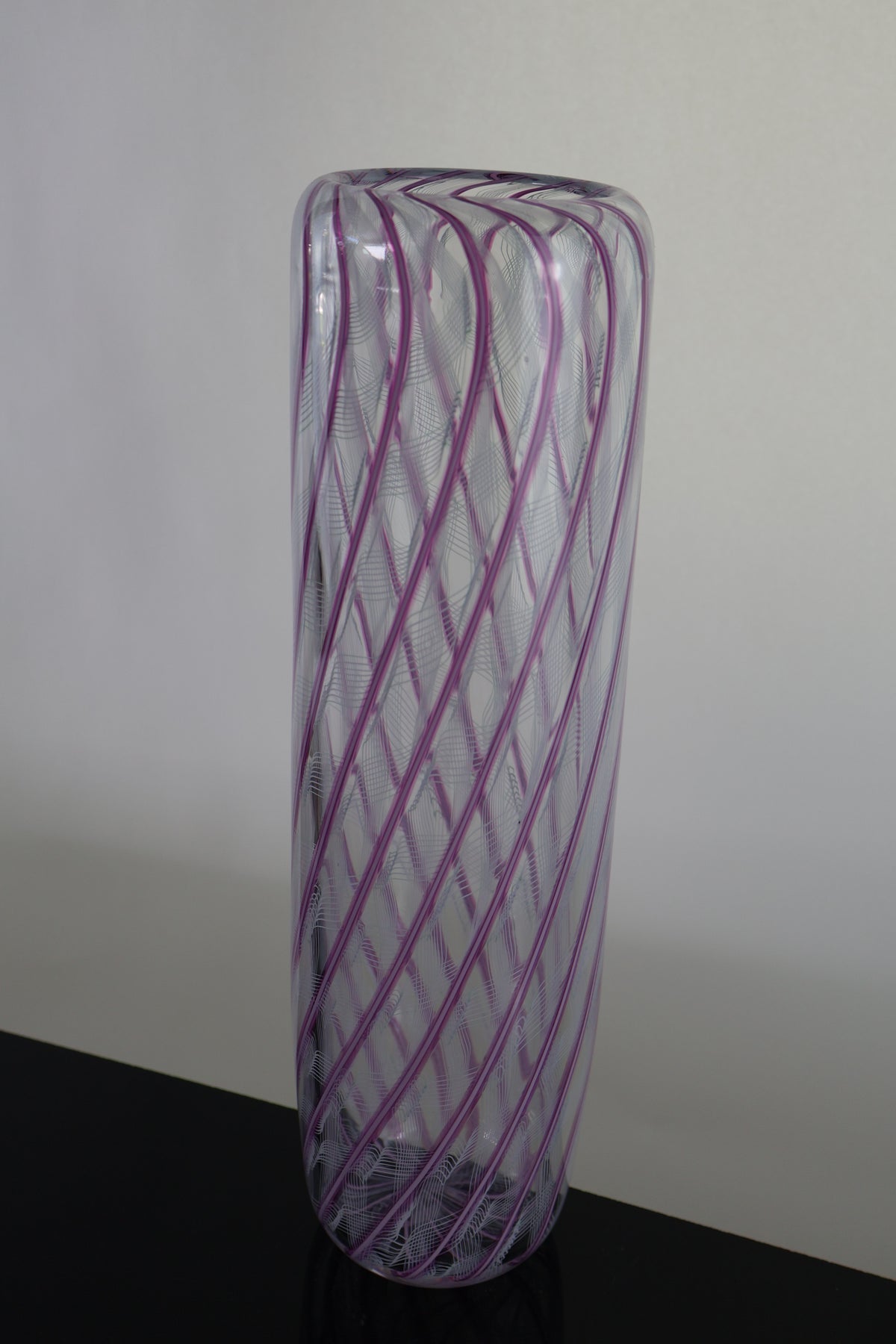 Tall Cylinder Ribbon and Pink Cane Vase