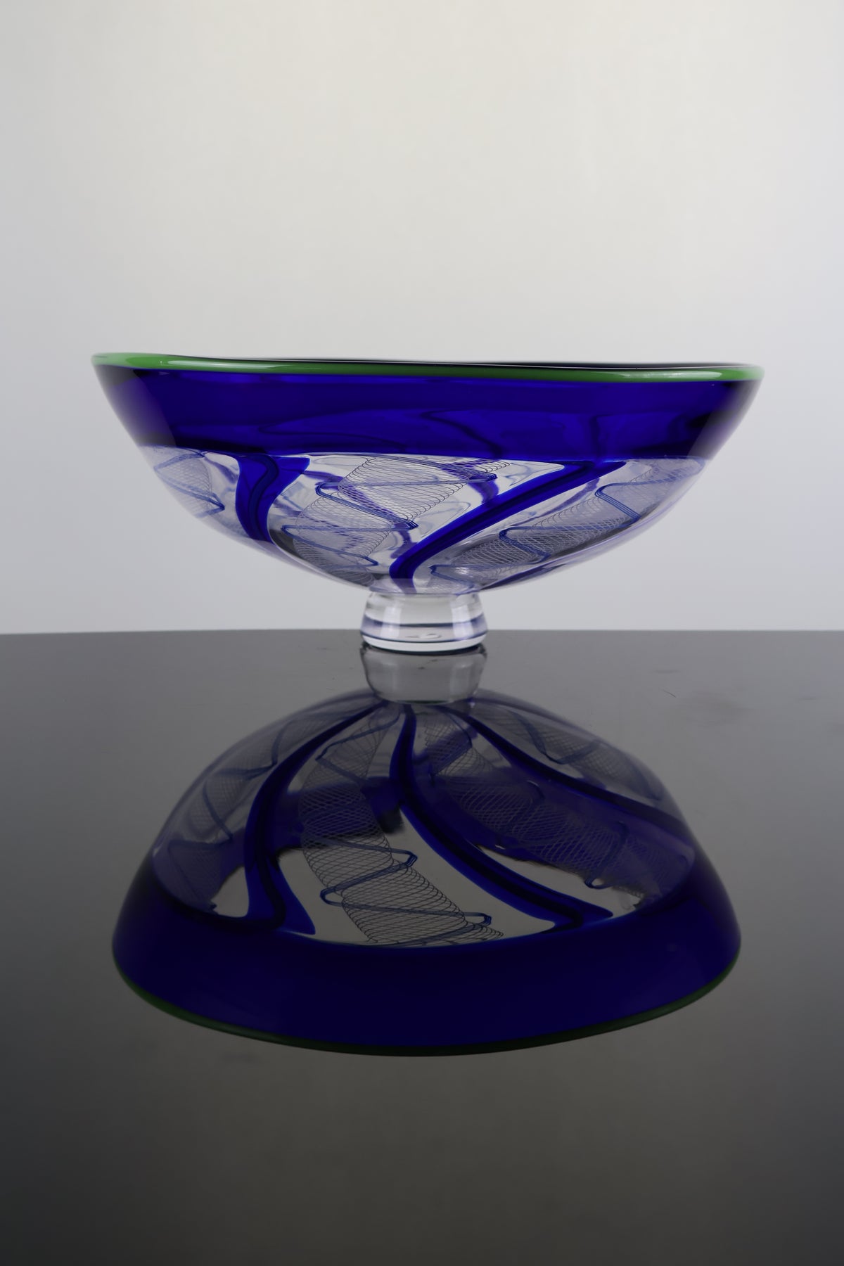 Handblown Encalmo Blue, White and Green Cane Bowl