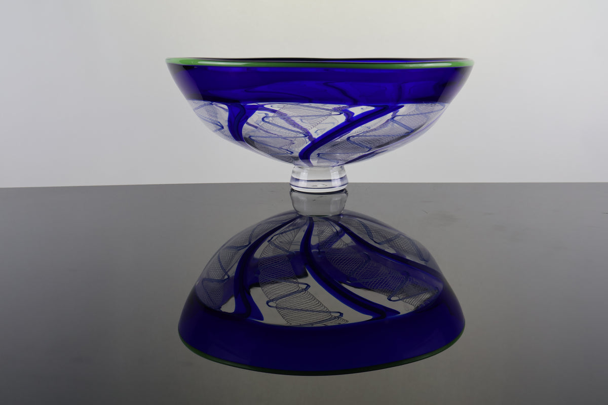 Handblown Encalmo Blue, White and Green Cane Bowl