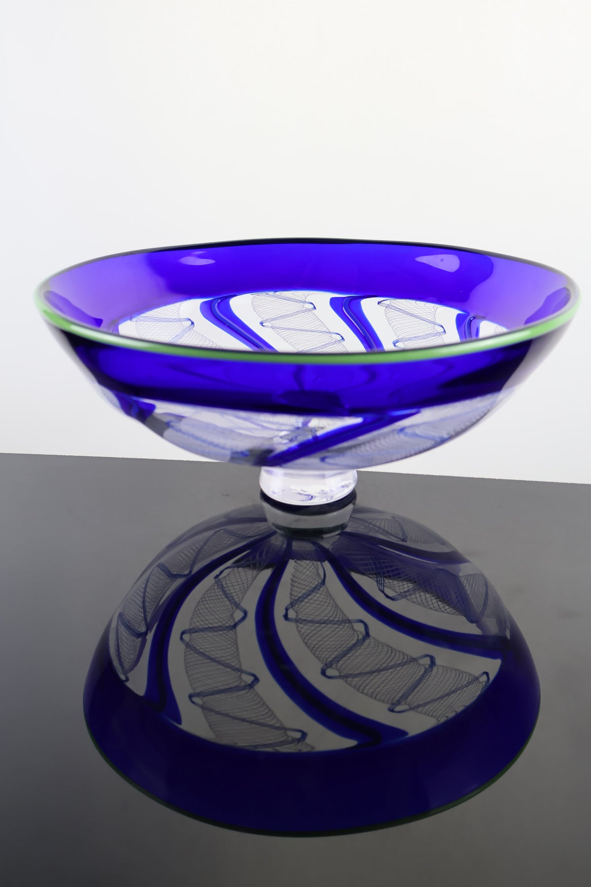 Handblown Encalmo Blue, White and Green Cane Bowl