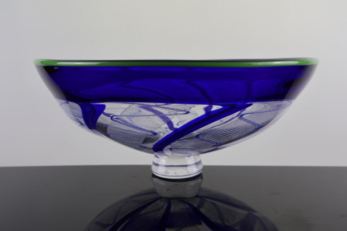 Handblown Encalmo Blue, White and Green Cane Bowl