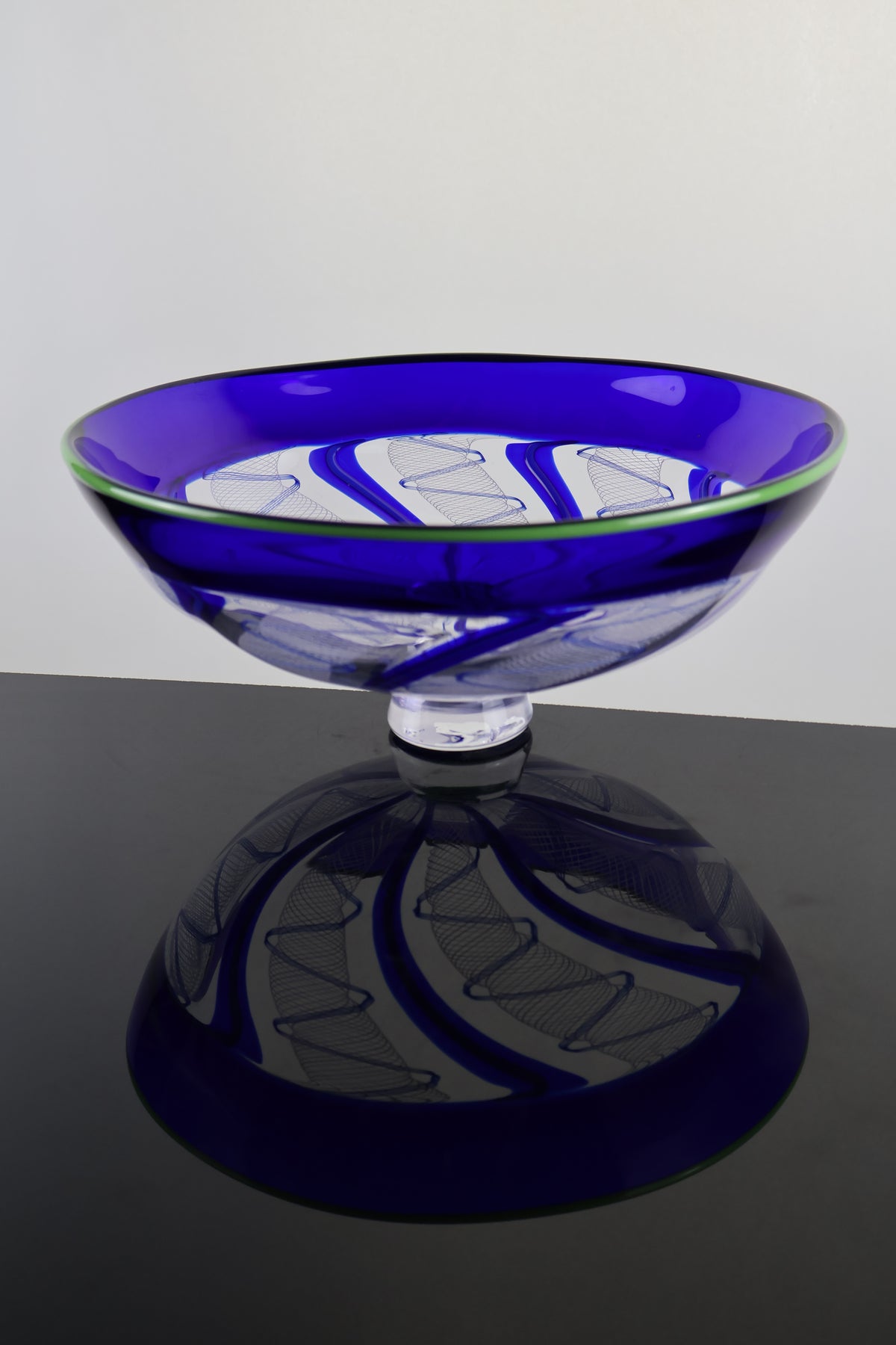 Handblown Encalmo Blue, White and Green Cane Bowl
