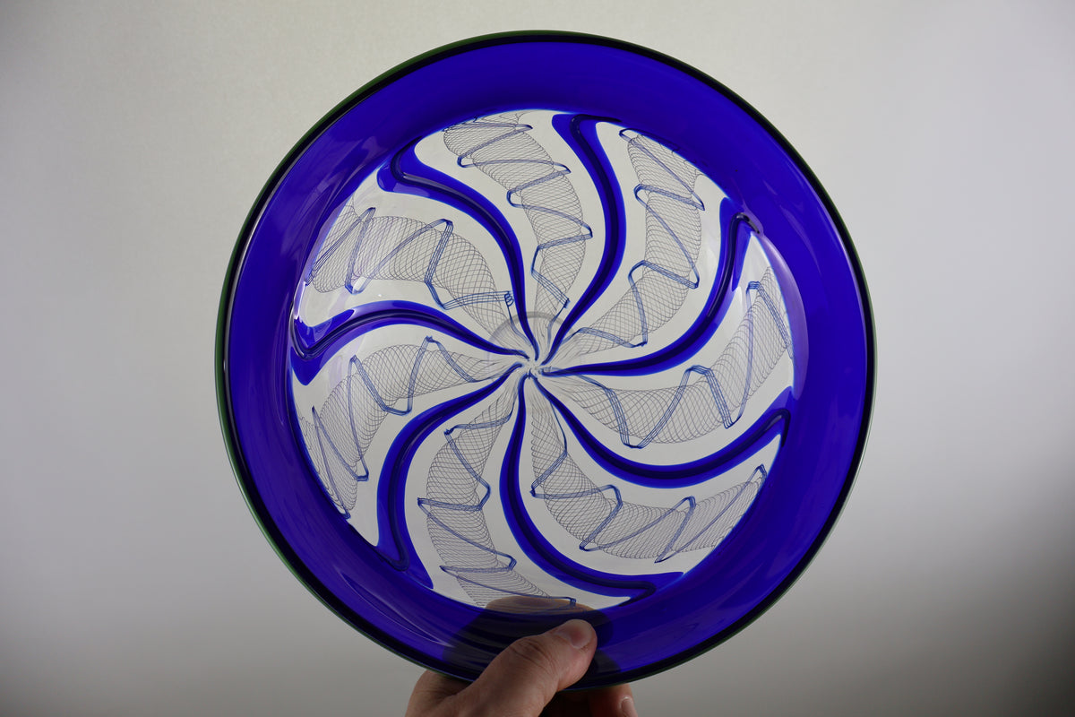 Handblown Encalmo Blue, White and Green Cane Bowl