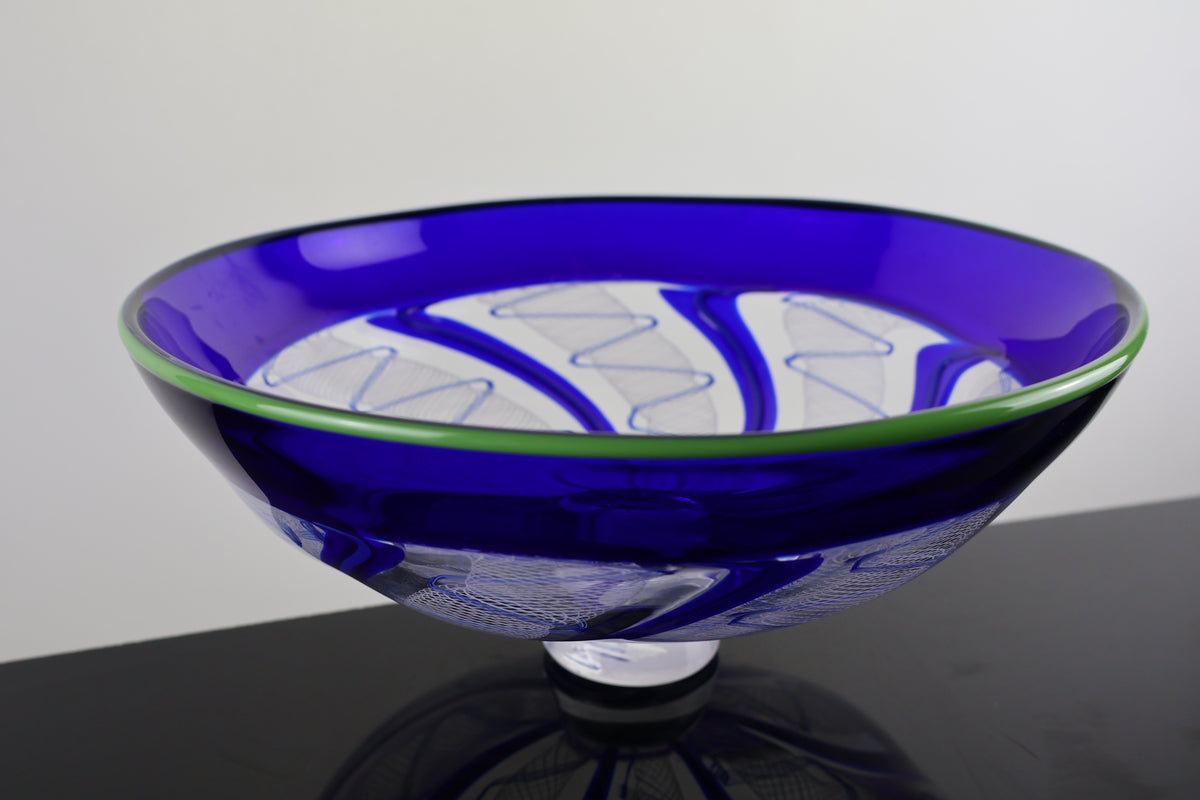 Handblown Encalmo Blue, White and Green Cane Bowl