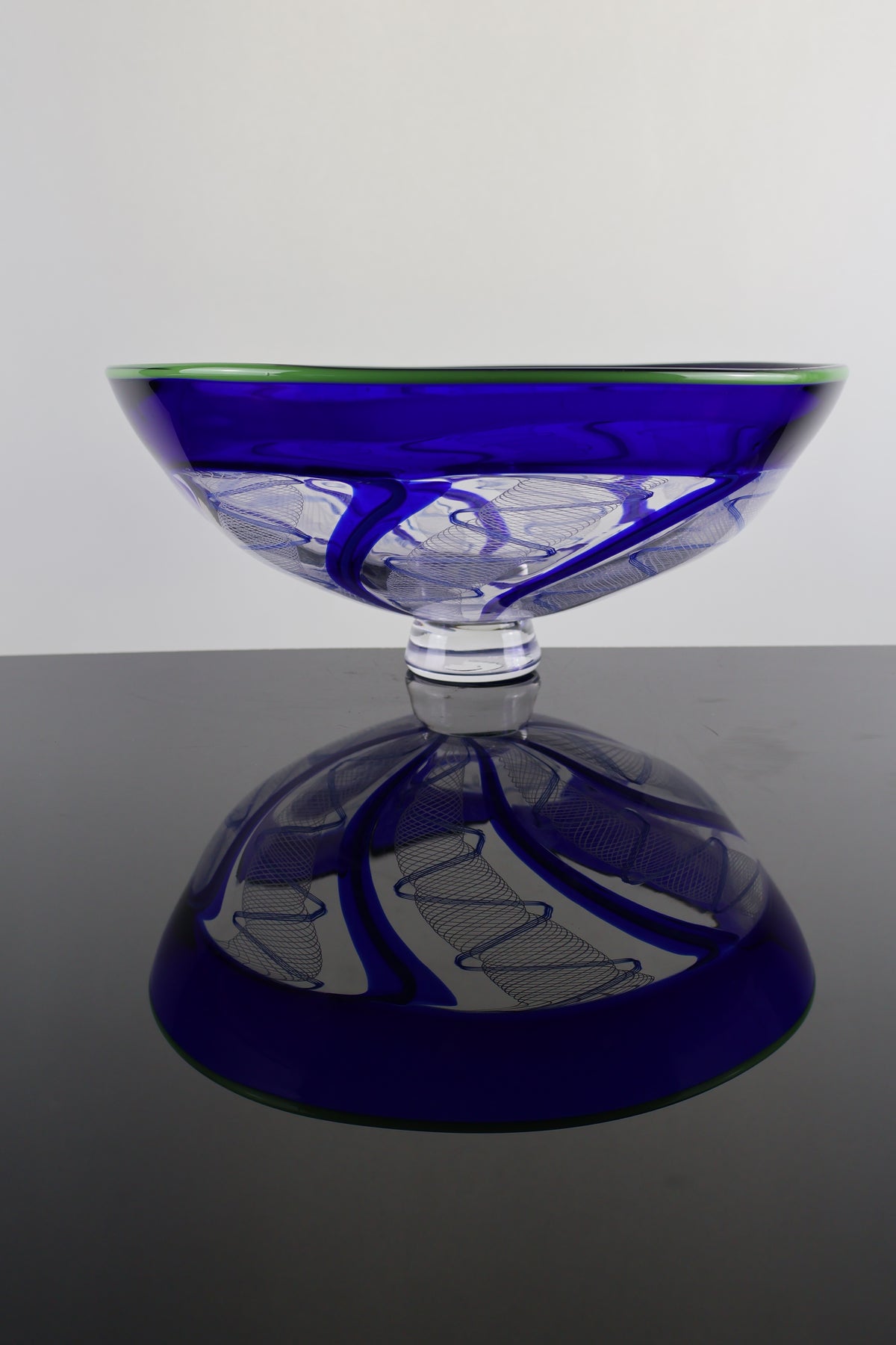 Handblown Encalmo Blue, White and Green Cane Bowl