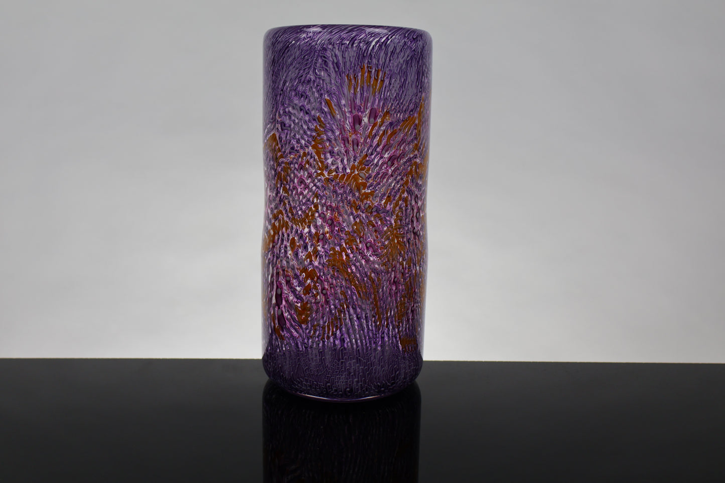 Handcrafted Purple and Amber Murrine Cylinder Vase