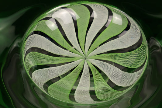 Green and White Cane Encalmo Handblown Bowl