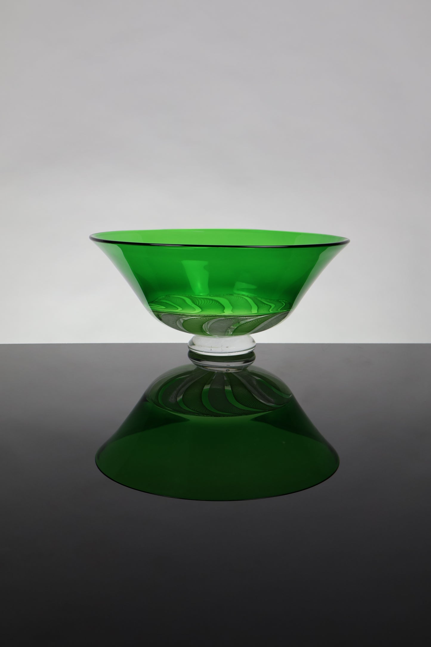 Green and White Cane Encalmo Handblown Bowl