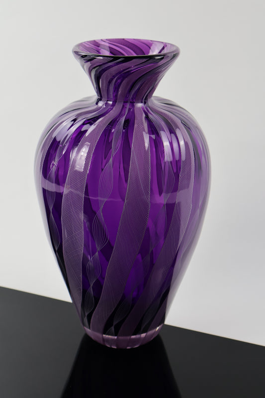 Handblown Glass Amphora Vase – Amethyst with Zanfirico & Balotini Cane