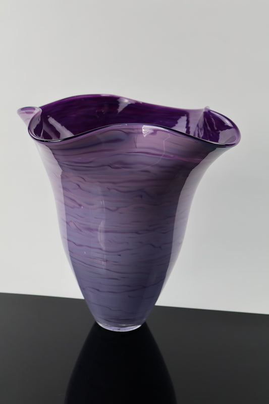 Monochromatic Handblown Glass Vase – Amethyst Interior with Threaded Wraps