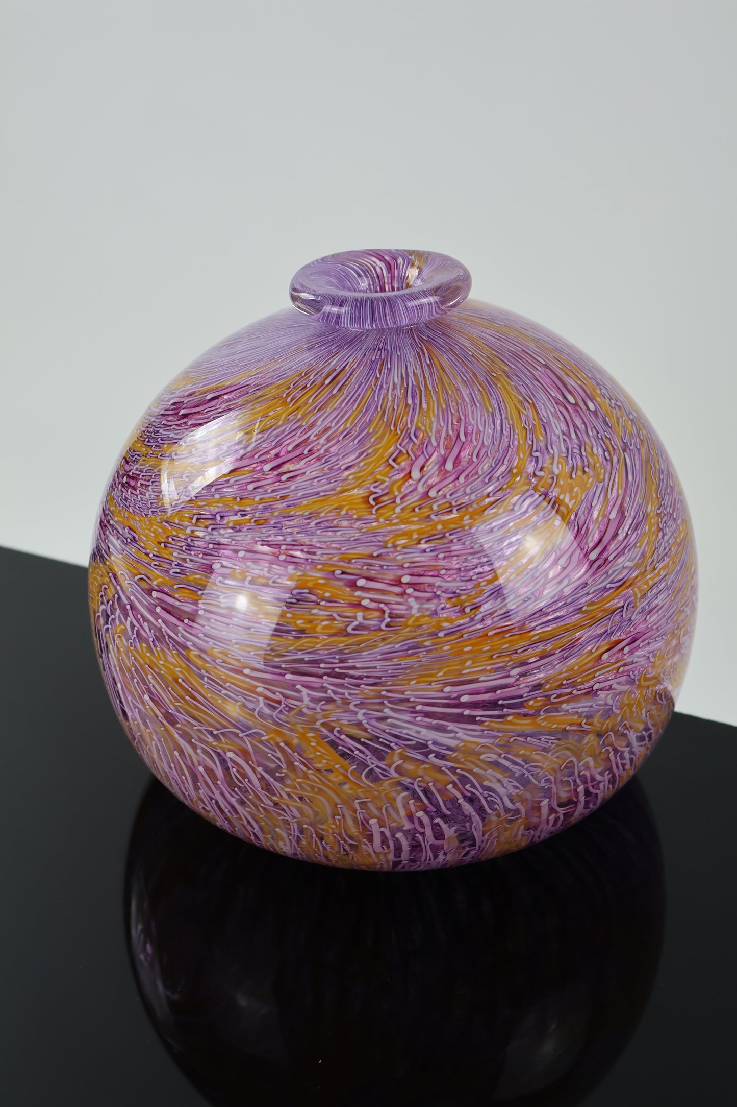 Handblown Pink, Orange and White Murrine Vase