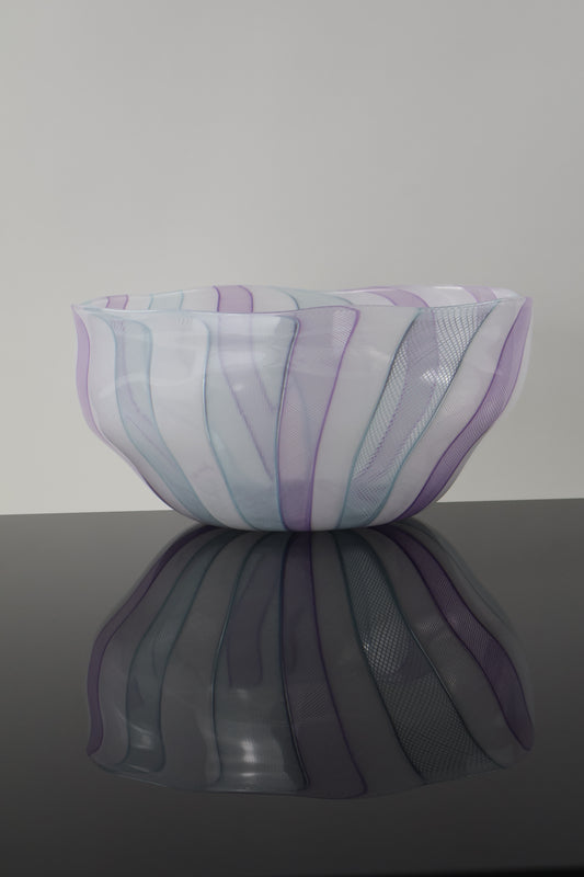 Large Pink, White and Blue Zanfirico Cane Bowl